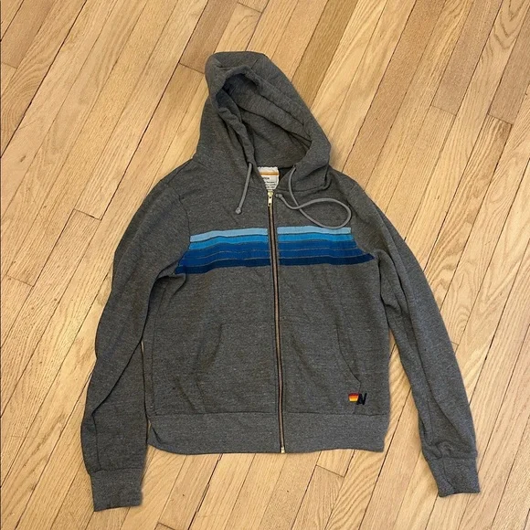 Aviator Nation Gray Track Joggers & Zip Hoodie with Blue Stripe Accents - Picture 6 of 8